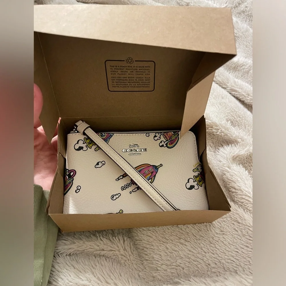 NWT Coach Wristlet Zip Rocket Patterned With Box